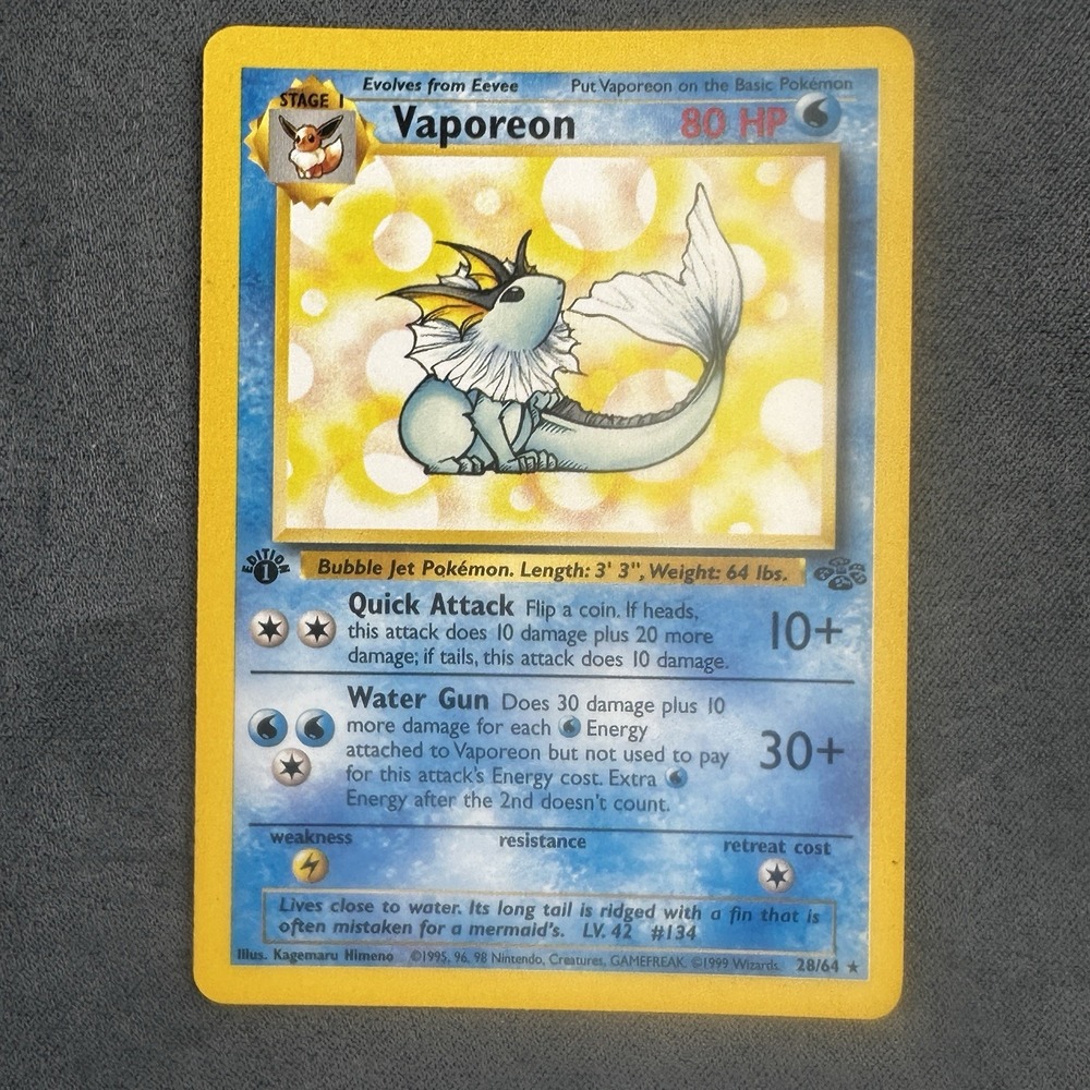 Vaporeon 28/64 1st Edition Jungle Non Holo Rare Pokemon Card 1999 WOTC English